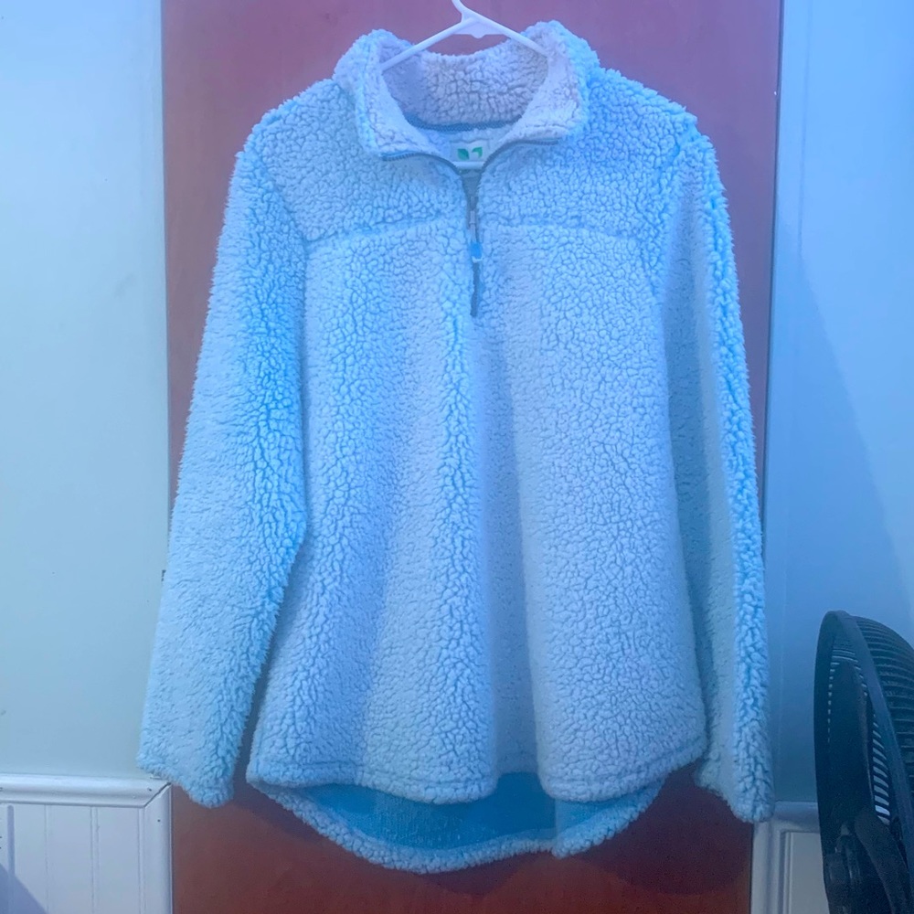 Blue furry pullover with 1/3 zipper